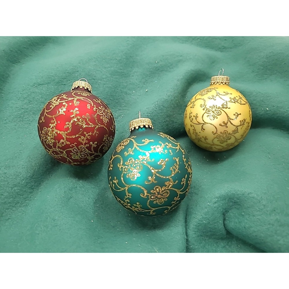 Three Vintage Lot Krebs & Victoria by Rauch Hand Decorated‎ Glass Ornaments...